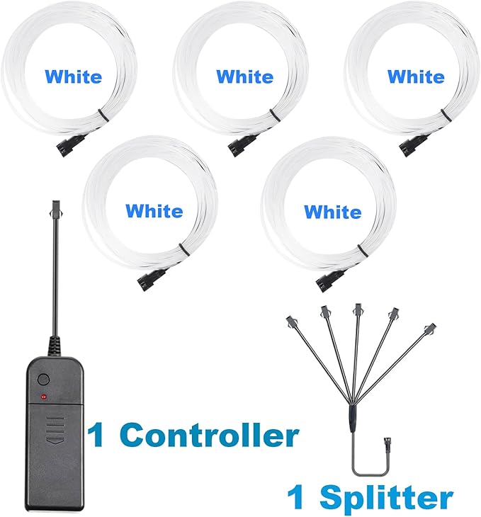 EL Wire-5 in 1 Meter Portable Neon Rope Lights Strip-Wearable Battery Pack Body Lights-360°Illumination-Super Bright-Cuttable-DIY Halloween Christmas Festival Party Game Room Cosplay Costume(White)