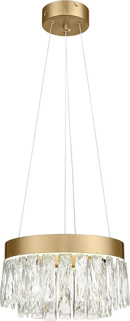 2-Tier Crystal Gold Chandelier, LED Modern Chandelier, 6000K Cool White Pendant Light for Bedroom Kitchen Dinning Room Entryway, CC5612-LED-BG