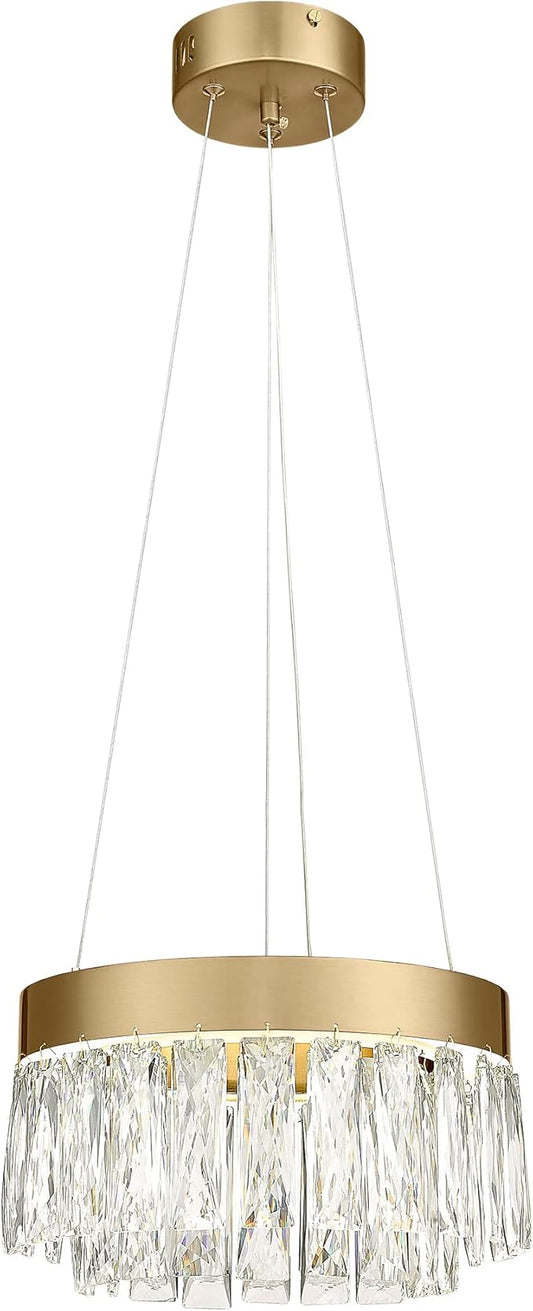2-Tier Crystal Gold Chandelier, LED Modern Chandelier, 6000K Cool White Pendant Light for Bedroom Kitchen Dinning Room Entryway, CC5612-LED-BG