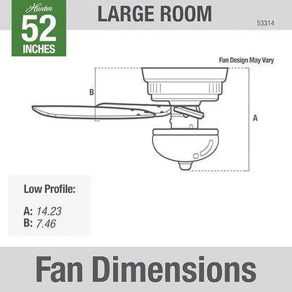Hunter 52 inch Indoor Ceiling Fan with LED Light - Bronze Ceiling Fan with Pull Chain, For Bedroom or Living Room, Low Profile Flush Mount, No Remote, 5 Blades - Newsome 53314, Premier Bronze