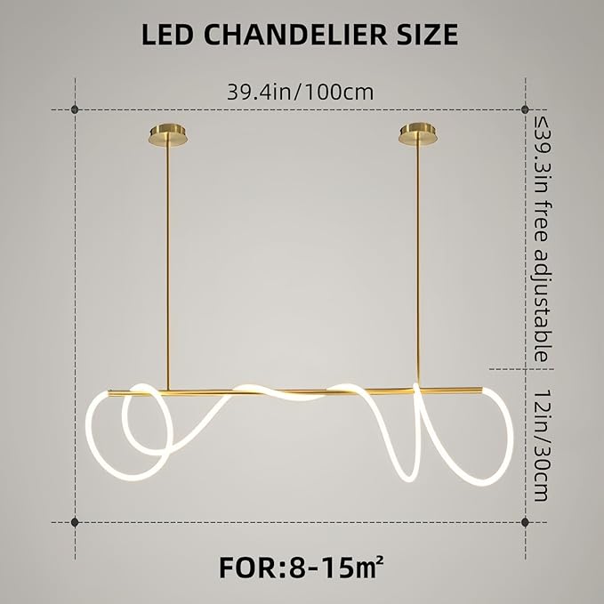 SMG Modern LED Linear Pendant Light for Dining Room, Dimmable Gold Chandelier for Office, 39" Linear DIY Chandelier with Remote Control Stepless Dimming, Restaurant Kitchen Long Hose Lamp