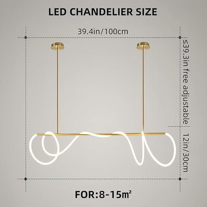 SMG Modern LED Linear Pendant Light for Dining Room, Dimmable Gold Chandelier for Office, 39" Linear DIY Chandelier with Remote Control Stepless Dimming, Restaurant Kitchen Long Hose Lamp