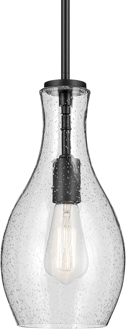 Kichler Everly 1-Light Bell Pendant Light Fixture with Clear Glass in Black for Kitchen Island, Dining Room or Home Bar, Indoor Hanging Light (13.75" x 7"), 42456BK