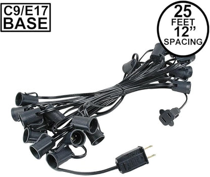Novelty Lights 25 Foot String Light Set - Indoor/Outdoor Stringer Set for Christmas, Wedding Decor, Patios, & More - C9/E17 Intermediate Base (Black Wire, 12" Spacing)