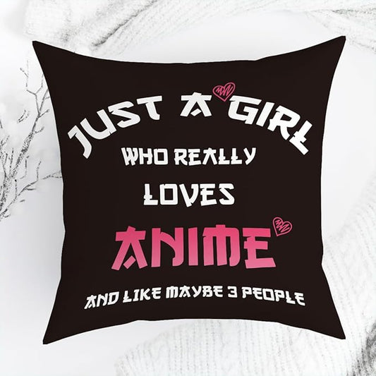 Anime Decor, Just a Girl Who Loves Anime Anime Room Decorative Throw Pillow Covers, Girls Anime Gifts Anime Lovers for Home Living Room Girl Women Bedroom Decoration Gifts Black