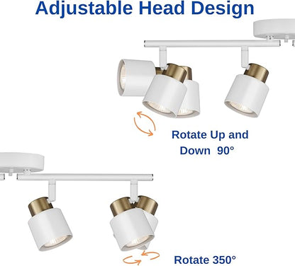 4 Light Track Lighting Kit, Matte White Brass Finish Adjustable with Modern Flush Mount Ceiling Spotlight for Kitchen,Dining,Living Room,Home Improvement