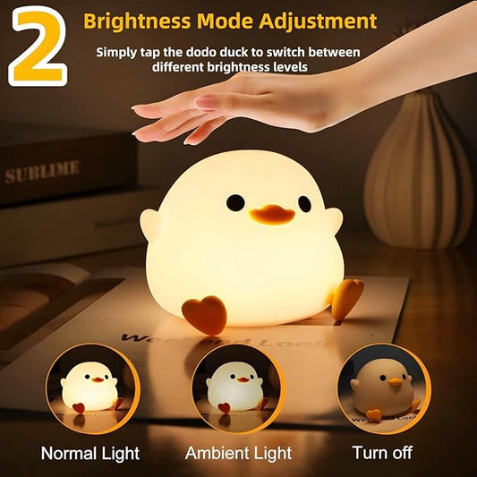 Dodo Duck Night Light, 50Hrs Duck Lamp Squishy, Tap Control 2 Brightness, 20Min Auto-Off, Rechargeable Animal Night Light for Kids Bedroom, [Mothers Day Gifts]