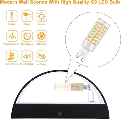 Black Modern LED Wall Sconce (with G9 Bulbs) Hardwired Indoor Wall Lights Up and Down Wall Mount Lamps for Hallways, Bedrooms, Hallways, Living Room 3000K Warm White