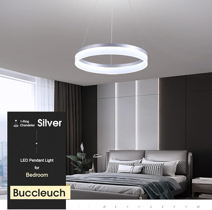Buccleuch Modern LED Chandelier - Dimmable 19.7" Silver Round Pendant Light, Height Adjustable UL-Certified Ceiling Light for Dining Room, Kitchen Island, Living Room, Bedroom, Foyer, 6500K