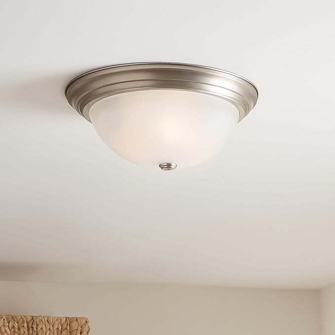 Kichler 15.25" Flush Mount Ceiling Light Fixture, 3-Light Brushed Nickel with Clear Satin Etched Glass for Kitchen, Bedroom, Dining Room, Hallway (15.25" x 6"), 8110NI