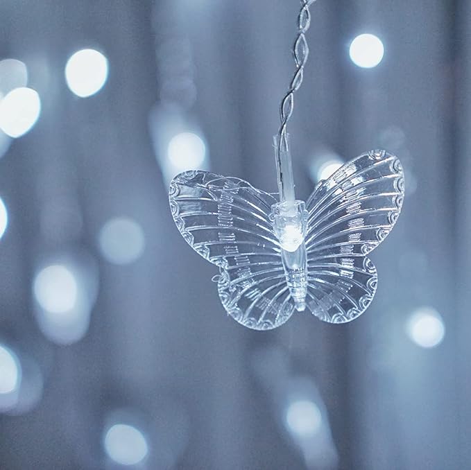 Butterfly Curtain Fairy String Lights, 120LED 8 Modes USB Powered Timer Firefly Twinkle Light with Romote, 14.7FT Copper Wire Hanging Decoration for Room, Wedding, Bedroom, Party, Christmas Decor