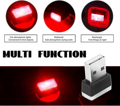 NTNEV 4PCS USB LED Car Interior Atmosphere Lamp, Mini Led USB Lights for Car Decoration, Ambient Lighting Kit, Plug-in USB Interface, Universal Car Interior Accessories (Red)