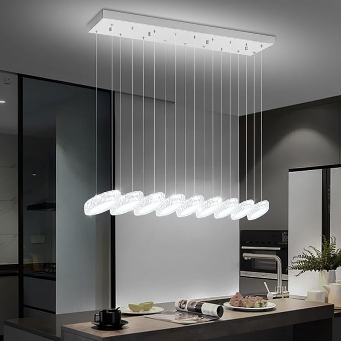 Rectangular Crystal Chandelier for Dining Room Pendant Chandelier for Kitchen Modern Linear Crystal Chandeliers Over Table Silver 9 Lights
