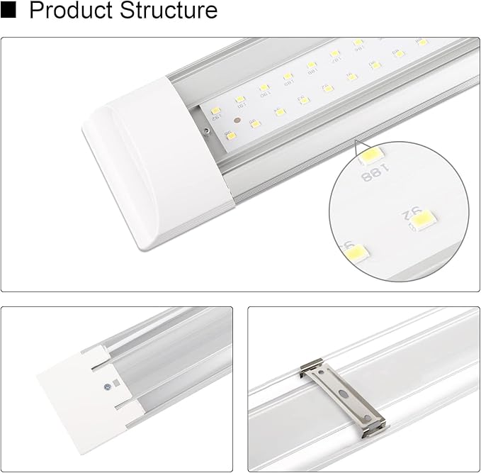 8-Pack 4FT LED Batten, Close to Ceiling Light fixtures, 40W, Ultra-Thin Day Light, 4000K, IP20, LED Ceiling Light for Garage, Stores, Warehouse, Office, Corridor, supermarkets, etc.