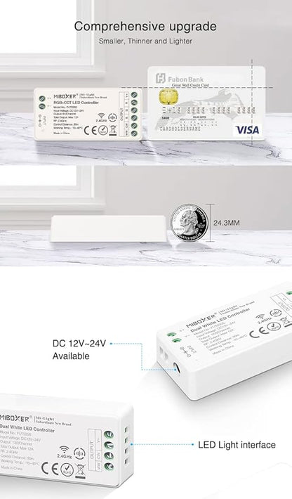 LGIDTECH FUT035S CCT Dual White LED Strip Light Controller,Input DC 12-24V,Output Max 12A