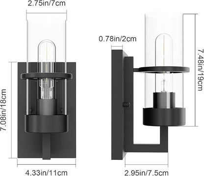 Tipace Black Hardwired Wall Sconces Set of 2,Modern Bathroom Vanity Sconces Wall Lighting with Clear Glass Shade,Farmhouse Wall Mount Lights for Mirror Bedroom Living Room Hallway Kitchen