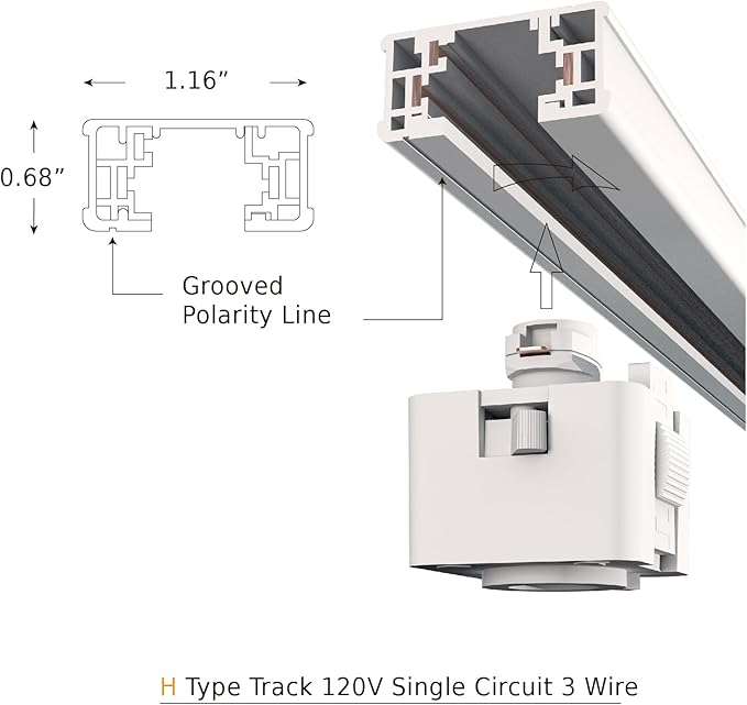 Lighting, H Track 4 feet 4FT Single Circuit,120V with 2 Endcaps in Black