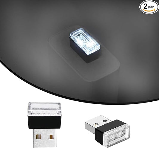 USB LED Car Interior Atmosphere Lights, 2 PCS, Night Light, Decoration Lamp USB Night Light for All Car Interiors (White)