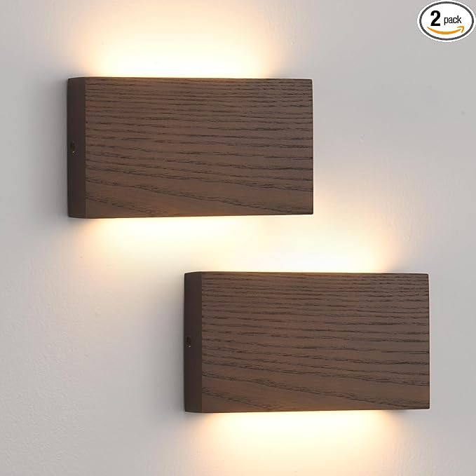 Wood Wall Sconce Indoor Wall Lights Hardwired 2 Pack Up and Down，wall Lights for Living Room，sconces wall Lighting，Bedroom Lights for wall，led wall Sconce，Bed Side Lamps，wall Lights for Bedroom