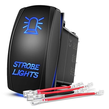 Nilight Strobe Lights Rocker Switch Led Light Bar 5 Pin Laser On Off SPST Switches 20A/12V 10A/24V Blue with Jumper Wires Set for Cars Trucks Boats ATVs UTVs RVs
