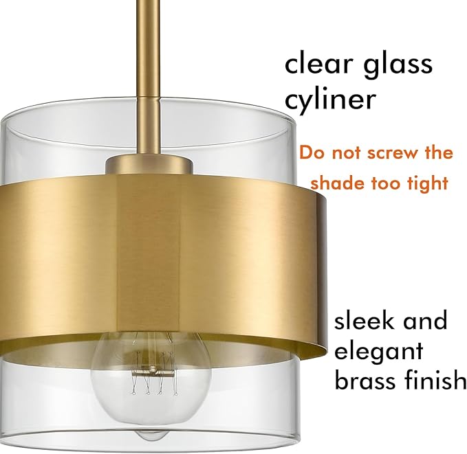 CLAXY Gold Pendant Light Mini Hanging Kitchen Pendant Lighting with Clear Cyliner Shade for Kitchen Sink Dining Bathroom, Adjustable Hanging Rods