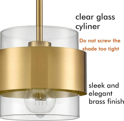 CLAXY Gold Pendant Light Mini Hanging Kitchen Pendant Lighting with Clear Cyliner Shade for Kitchen Sink Dining Bathroom, Adjustable Hanging Rods