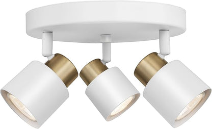 3 Light Track Lighting Kit, Matte White Brass Finish Canopy with Moden Flush Mount Ceiling Spotlight for Kitchen,Dining,Living Room,Home Improvement