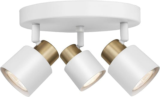 3 Light Track Lighting Kit, Matte White Brass Finish Canopy with Moden Flush Mount Ceiling Spotlight for Kitchen,Dining,Living Room,Home Improvement
