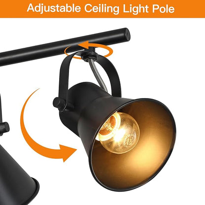 Modern Plug-in Ceiling Lighting,4 Light Track Lighting Fixtures, Industrial Black Kitchen Track Lighting Fixtures Ceiling for Kitchen, Living Room, Dining Room, Hallway.