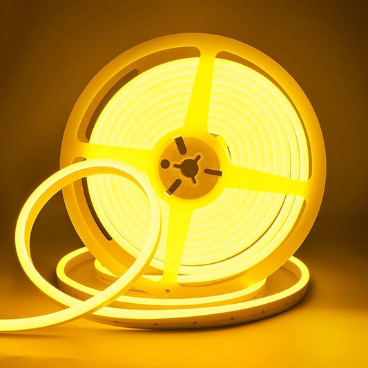 DUOFU365 Yellow Neon LED Strip Light, DC 12V 600 SMD2835 LED Neon Rope Lights,Upgraded 16.4ft/5m Led Light Strips Flexible Waterproof for Indoor/Outdoors Home Decoration/DIY(No Power Adapter)
