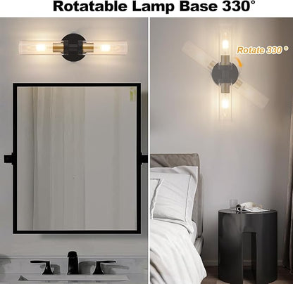 Battery Operated Wall Sconces Set of 2, 330° Rotation 3000K-6000K Dimmable Wireless Wall Sconce with Clear Glass Black Gold 10400mAh USB Rechargeable Wall Lights with Remote Bulbs Included 2 Pack