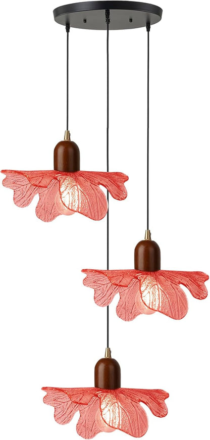 3 Light Red Glass Pendant Light Mid Century Modern Chandelier Adjustable Hanging Ceiling Light Fixture E26 Base for Bedroom Entryway Kitchen Island Dining Room