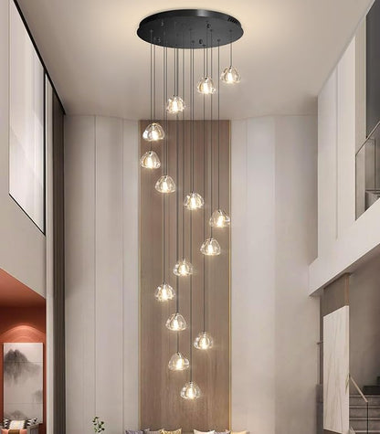 HAIXIANG LED Glam Chandelier 118 inches Long Light Luxury Crystal Ceiling Chandeliers Remote Dimmable High Ceiling Pendants Lighting Fixtures Black 15 Lights
