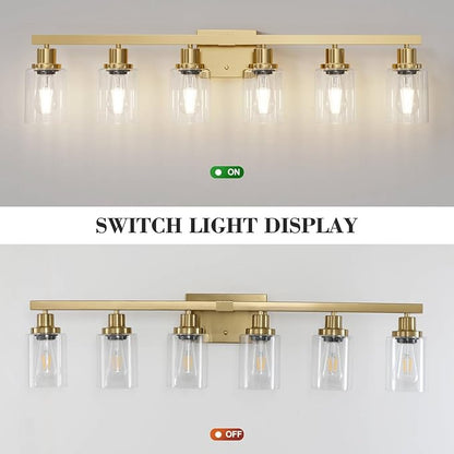 6 Light Gold Bathroom Vanity Light,Bathroom Light Fixtures, 38" Modern Brushed Gold Vanity Lighting Fixtures for Bathroom Over Mirror, Gold Sconces Wall Lighting for Bedroom