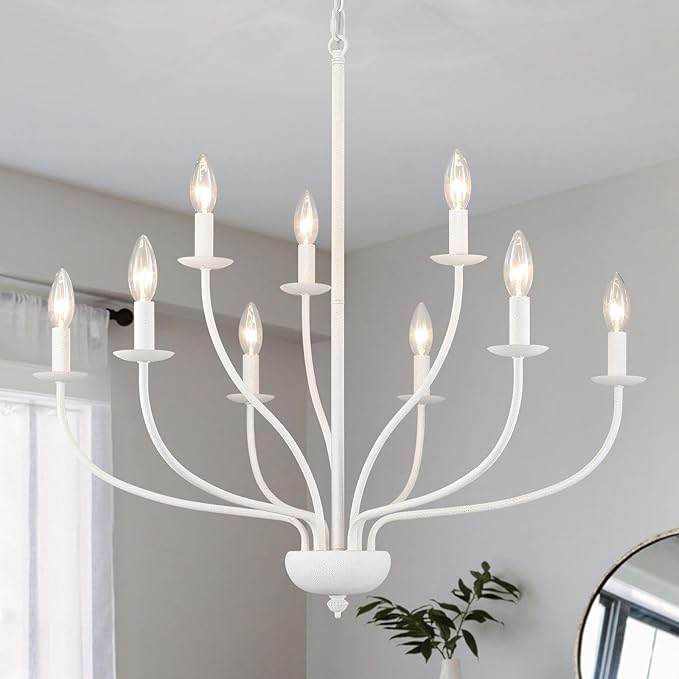 9-Light White Chandeliers for Dining Room 30 Inch Foyer Chandeliers for High Ceilings Candle Chandeliers Lighting Fixtures Mid Century Chandelier for Living Room Bedroom Kitchen Island Foyer