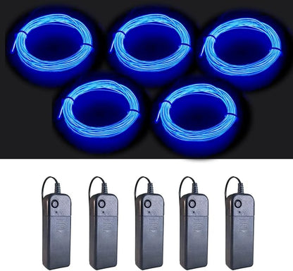 MaxLax EL Wire Blue 5-Pack, 9ft/2.75m Neon Light Wire with Noise Reduction and Battery Pack…