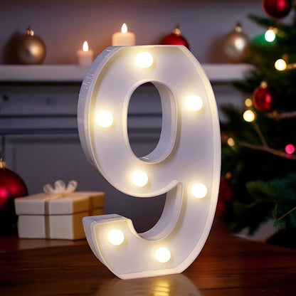 LED Light Up Marquee Letters, Battery Powered Decorative LED Letter Lights, Alphabet Light Up Letters for Wedding Birthday Party,Holiday Lamp or Home Bar Decoration (Number 9)