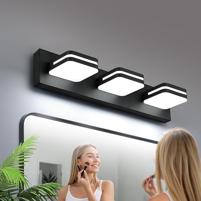 360° Rotate LED Bathroom Vanity Light Fixtures, 1300LM Acrylic Matte Black Vanity Lights for Bathroom, Modern Wall Lighting Fixtures Over Mirror Kitchen Living Room Hallway (Natural White Light 5000K)