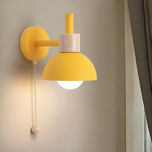 1-Light Nordic Bathroom Wall Sconce with Pull Chain Switch, Modern Vanity Wall Lamp, Bedside Wall Lights for Mirror Kitchen Living Room Hallway Cabinet Porch(Yellow)
