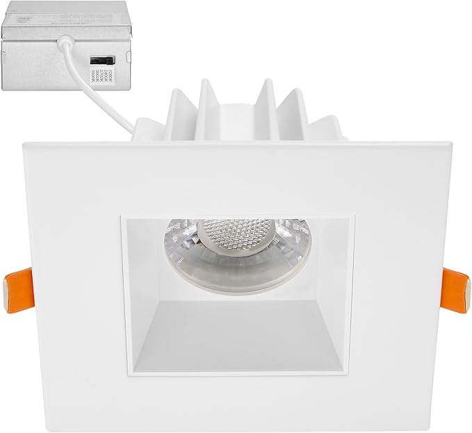 Maxxima 4 in. Low Kelvin Ultra-Thin Square Recessed Anti-Glare LED Downlight, Canless IC Rated, 1200 Lumens, 5 Color Temperature Selectable 2200K/2400K/2700K/3000K/3500K, Dimmable, J-Box Included