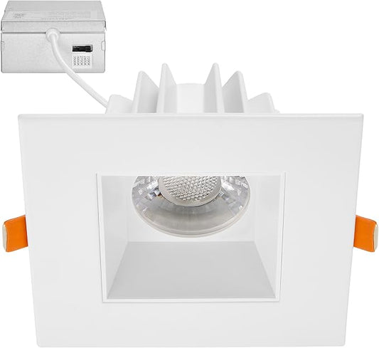 Maxxima 4 in. Low Kelvin Ultra-Thin Square Recessed Anti-Glare LED Downlight, Canless IC Rated, 1200 Lumens, 5 Color Temperature Selectable 2200K/2400K/2700K/3000K/3500K, Dimmable, J-Box Included