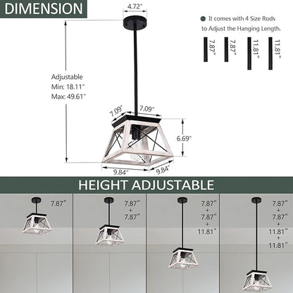 Luupyia 9.84Inches Farmhouse Pendant Light Fixture, Height Adjustable, White Small Rustic Pendant Lighting, Farmhouse Island Lighting Fixtures Hanging for Entryway Kitchen Hallway, E26