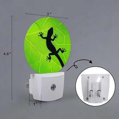 Lizard Green Leaf Vine Plug in Night Light Auto Light Round Lamps Energy Saving Gift for Women Men Friends