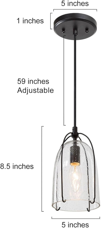 KSANA Modern Black Pendant Light, Farmhouse Pendant Lighting Fixture with Seeded Glass Shade for Kitchen Island, Dining Room, Living Room, Entryway, Stairway and Hallway