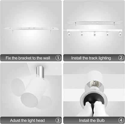 Plug-in Track Lighting, LED Track Lighting Fixtures Ceiling Kit, 30" White Plug in Wall Light with 14.8ft Cord, 3-Light Ceiling Spotlight,Rotatable Kitchen Light Head for Bedroom Hallway(GU10,NO Bulb)