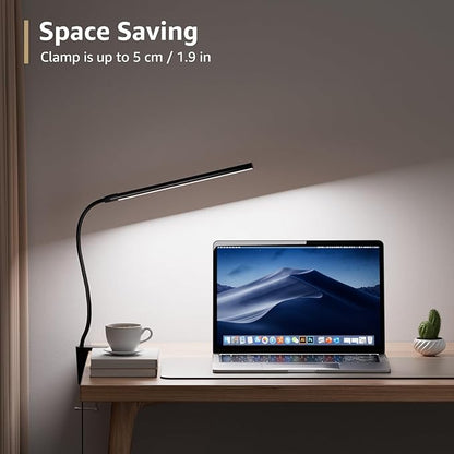 Lepro Clip on Desk Lamp LED Reading light Dimmable USB Small Clamp Lamp with 3 Color Modes 10 Brightness, Adjustable Flexible Gooseneck Table Light for Bed Headboard, Nail, Home Office,Computer(Black)