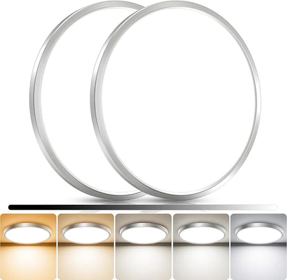 libtit 2Pack 15inch LED Flush Mount Ceiling Light, Dimmable & 5Color Temperatures (3000K-6500K), 30W Round Slim Brushed Nickel Light Fixture for Bedroom Livingroom Garage Kitchen