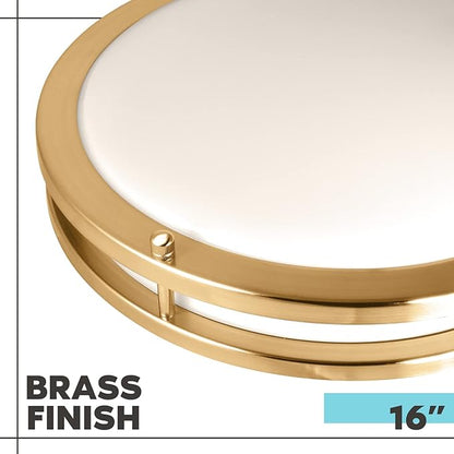LUXRITE 16 Inch LED Flush Mount Ceiling Light, 5 Color Selectable 2700K | 3000K | 3500K | 4000K | 5000K, Dimmable Ceiling Light Fixture, 24W, 1920 Lumens, Energy Star, ETL Listed, Brushed Brass