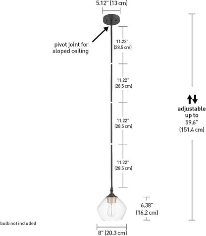 Globe Electric Harrow 1-Light Pendant, Gold Accent Socket, Shade 60312, 59.6", Matte Black with Clear Glass, Bulb Not Included