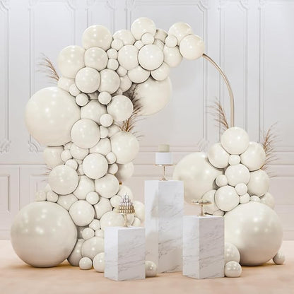 PartyWoo White Sand Balloons 145pcs Different Sizes of 18 12 10 5 Inch Off White Beige Cream Ivory Boho Neutral Balloon Arch Kit Garland for Wedding Baby Shower Birthday Party Decorations White-F12